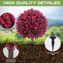 Artificial Red Eucalyptus Topiary Ball Tree 24" with Ground Spike, Set of 2 Artificial Boxwood Bushes for Faux Shrubs, Fake Evergreen Faux Plant for Indoor Outdoor Garden -UV ResistantFade-Proof