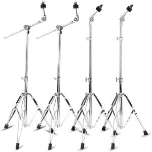 2 Pack Boom Cymbal Stand + 2 Pack Straight Cymbal Stand Combo Set, Adjustable Cymbal Stand for Crash, Ride, Splash Cymbals, Stable Double-Braced Tripod Legs with Rubber (4 Pack)