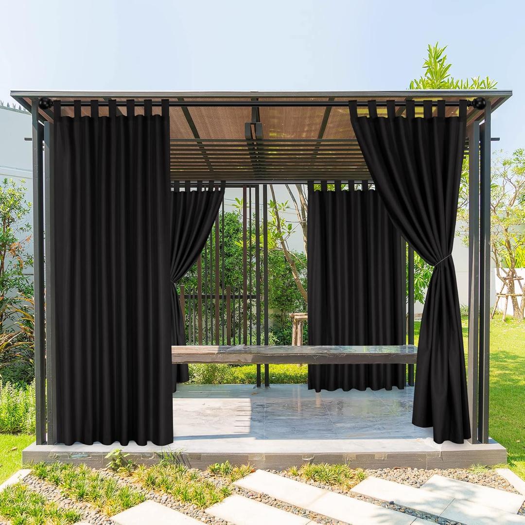 BONZER Outdoor Curtains for Patio Waterproof, Tab Top Weatherproof Outside Curtains for Porch, Pergola, Gazebo, Cabana, Pavilion, 1 Panel, 52x84 Inch, Black (52"W x 84"L (Pack of 1))