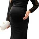 AISWI Mesh Ruched Maternity Dress Baby Shower Wedding Guest Pregnancy Shoot Fall Long Short Sleeves Square Neck L