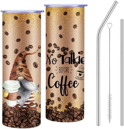 Havawish Gnome Coffee Tumbler 20oz Glitter Brown Cup Tumbler with Lid and Straw Coffee Lovers Gift Insulated Travel Mugs for Birthday Gifts(Gnome) 1Count 2 Straws