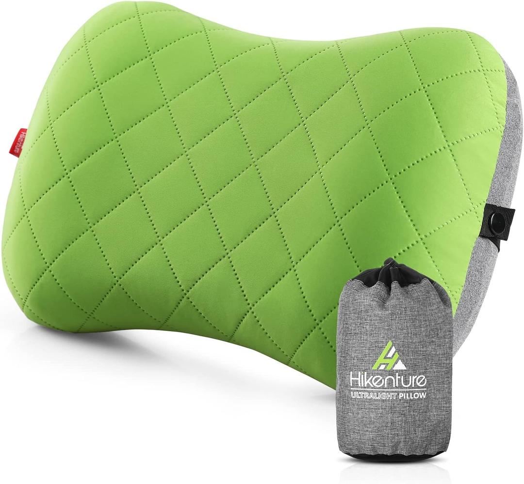 Hikenture Camping Pillow with Removable Cover - Ultralight Inflatable Pillow for Neck Lumbar Support - Upgrade Backpacking Pillow - Washable Travel Air Pillows for Camping, Hiking, Backpacking (Green)