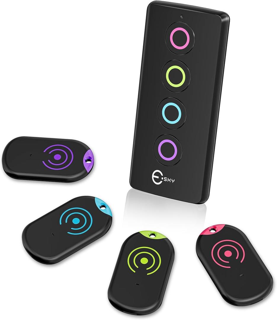 Esky Ultra Slim Key Finder, Remote Finders Locator with 80dB Sound and 4 Receivers, Wallet Tracker and Item Locators Beeper Tags for Finding Key, TV Remote, Wallet, Pets and Phone, Gifts for Men