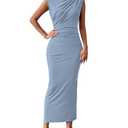 BTFBM Women Ruched Bodycon Maxi Dresses Summer Casual Sleeveless Lightweight Slit Elegant Cocktail Wedding Guest Dress(Light Blue, Large)
