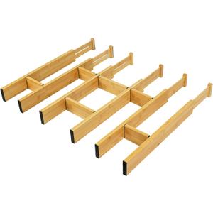 Adjustable Bamboo Drawer Dividers with Inserts, Expandable Spring-Loaded Drawer Organizer for Kitchen, Clothes, Tools, Silverware, Bamboo Organizer Separators - 6 Large Pieces