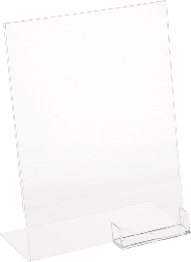 Dazzling Displays Clear Acrylic Slanted Sign Holder Picture Frame 8.5 x 11 with Attached Business Card Holder - Premium Acrylic Sign Holder for Office, Retail, Tradeshow and Home Use (4)