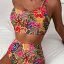 Herseas Women's High Waisted Bikini Sets One Shoulder Floral Print Swimsuits 2 piece Tummy Control Bathing Suits, Small