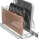 HOLDN STORAGE Pull Out Organizer for Bakeware, Cutting Board and Trays, Adjustable Dividers - Heavy Duty,For Narrow Cabinet Spaces, 8.5W x 21D x 11H, Chrome