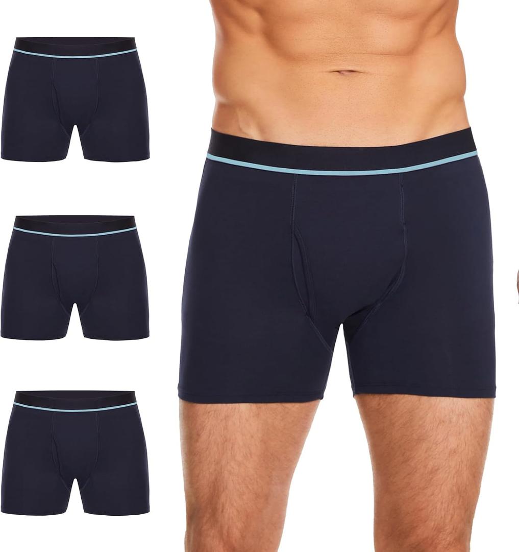 Washable Incontinence Boxer Briefs for Men - Cotton Urinary Leakproof Underwear with Fly, Enhanced Front & Rear Protection 150 ml Absorbency (3 Pack, M, Blue)