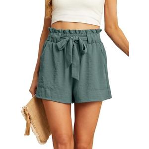 IWOLLENCE Womens Shorts with Pockets Summer Casual Shorts for Women Waist Casual Lightweight Adjustable Tie Knot Loose Size S