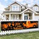 Halloween Decorations Outdoor Yard Banner Happy Halloween Banner Pumpkin Fence Backdrop 118x20 Inch Haunted House Moon Bat Scene Gothic Outdoor Yard Sign for Garden Porch Party Wall