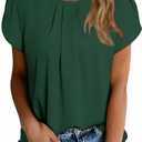 Dokotoo Women's Casual Round Neck Basic Pleated Tops Short Sleeve Loose Fit Curved Keyhole Back Chiffon Blouses T-shirts, S