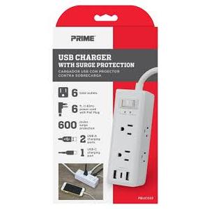 Prime® USB Charger With Surge Protection - White