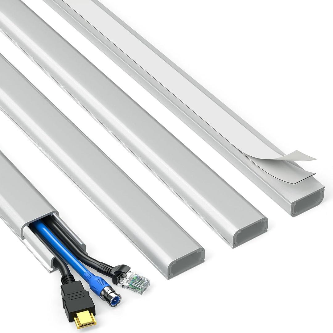 Delamu Grey Cord Hider, 56.7in Grey Cord Covers for Wires on Wall, Cable Hider Wire Covers for 2-3 Cords, Wire Hiders for TV on Wall, Easier Setup Cable Cover to Hide TV Wires, 4X L14.2 W0.94 H0.47in