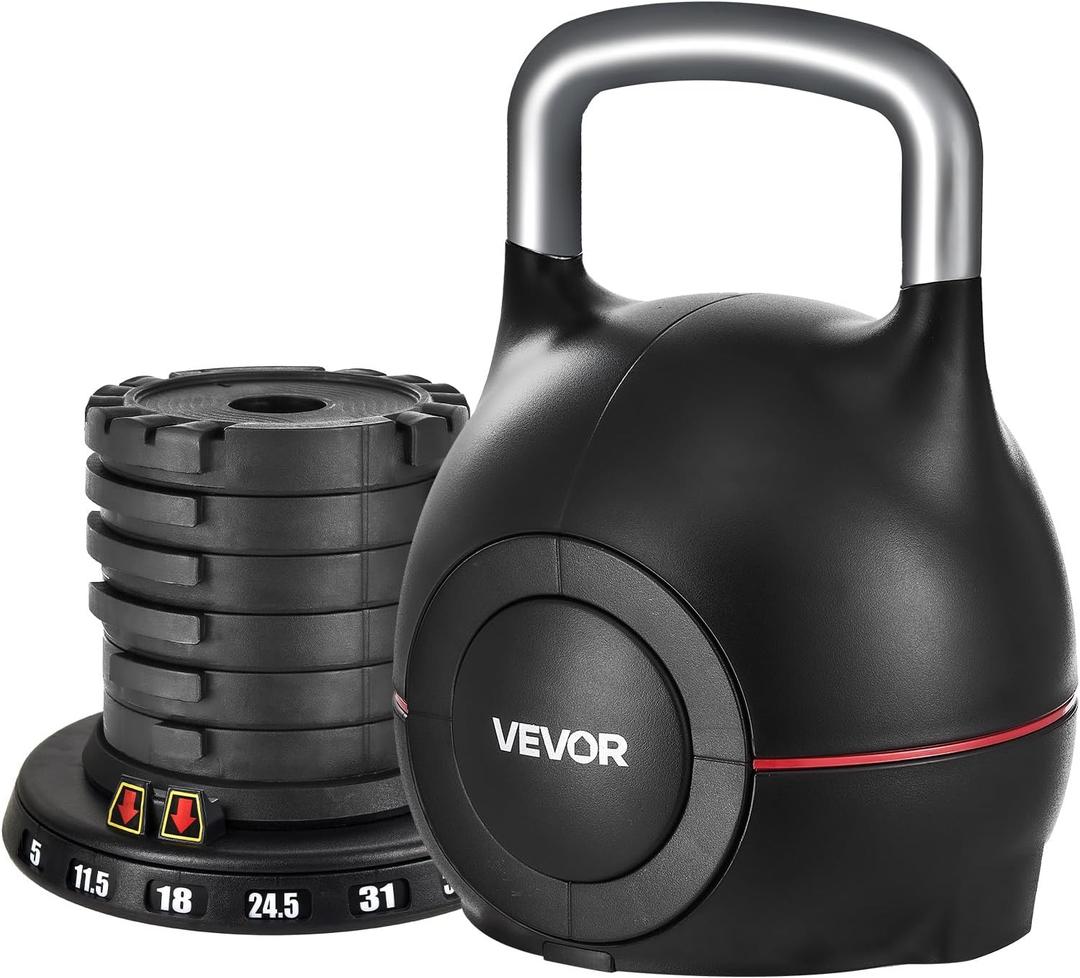 VEVOR Kettlebell, Adjustable Kettlebell with 7 Weight Levels, Die-Cast Aluminum and ABS Material, for Grip Strength Training, Full-body Workout & Cross-Training