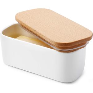 Sweese Small Butter Dish with Lid for Countertop, Airtight Butter Keeper Holds Up to 1 Sticks of Butter, Porcelain Butter Container for Kitchen Decor and Accessories for Kitchen Gift, White