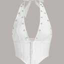 WDIRARA Women's Y2K Halter Top Deep V Backless Asymmetrical Hem Cami Crop Tops (White, L)