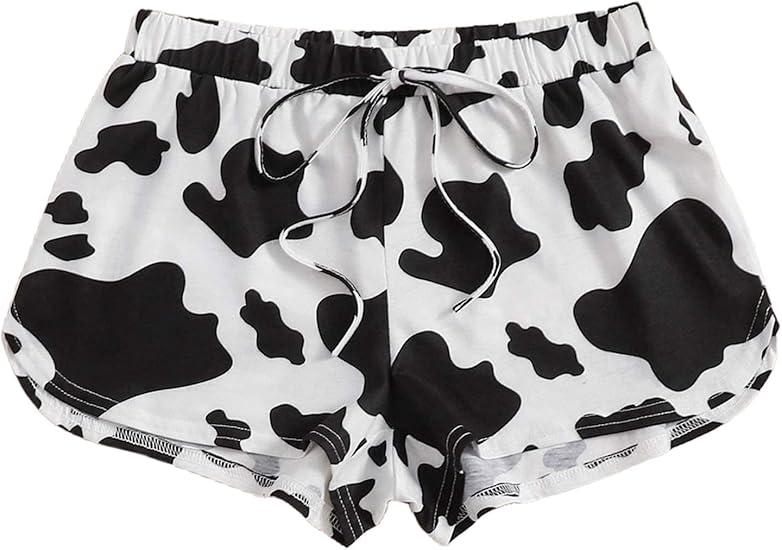 Avanova Women's Cow Print Shorts Elastic Waist Casual Yoga Workout Running Active Shorts Cow, XL