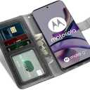 Compatible with Motorola Moto G53 5G/G13/G23 Wallet Case Tempered Glass Screen Protector and Leather Flip Cover Card Holder Stand Cell Accessories Phone Cases for G 13 23 4G 53G 53 Women Men Black