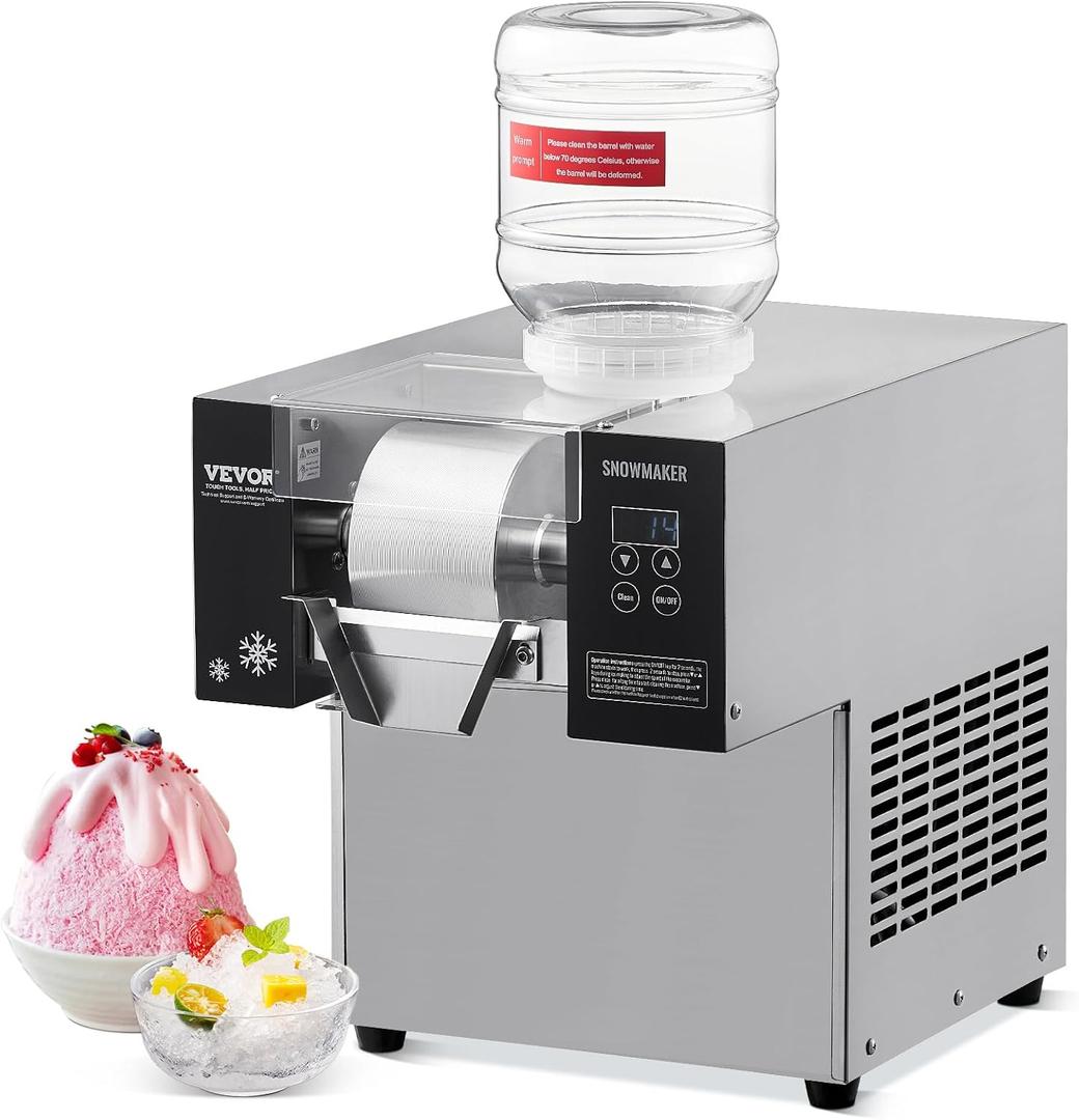 VEVOR Commercial Snowflake Ice Machine, 176.4LBS/24H Snowflake Ice Maker, Stainless Steel Ice Shaver Machine, Electric Snow Cone Maker, Air Cooling System for Rapid Heat Dissipation, for Bakery, Caf