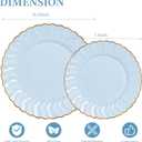 Lullaby 60PCS Light Blue Scalloped Plastic Plates with Gold Rim, Includes 30PCS Dinner Plate 10'' and 30PCS Dessert Plate 7.5'', Baby Blue Plastic Plates for Party, Wedding and Daily Use