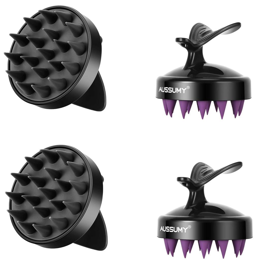 Scalp Massager Shampoo Brush - 4-Pack Scalp Scrubber with Soft Silicone Bristles for Hair Growth & Dandruff Removal & Exfoliator - Ideal for Body Shower & Head Washing for Women Men & Kids (Black+purple+black+purple)