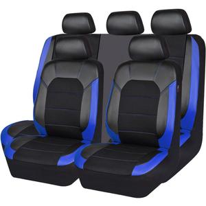 CAR PASS Leather seat Covers,Automotive Universal Sport car seat Cover Super 5mm Composite Sponge Inside,Airbag Compatible fits Most Cars, SUVs, Trucks, and Vans (Full Set,Black and Blue)