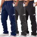 Cargo Pants for Men 3 Pack Relaxed Fit Mens Joggers with Pockets,Fleece Hiking Tactical Workout Pants Casual Size L