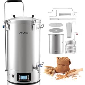 VEVOR Beer Brewing Equipment, 16 Gal/60L Beer Maker with Anti-Burn Pump and Wort Chiller,3000W All-in-One Home Brewing Kit with Digital Control, Recipe Memory & Timer, Removable mesh strainer