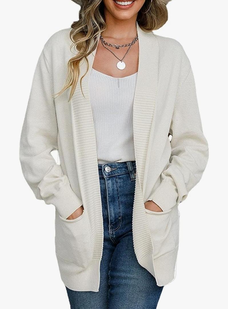 Womens 2024 Open Front Cardigan Fall Casual Long Sleeve Cable Knit Sweater Loose Solid Color Outerwear with Pocket Larg