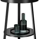 Gadroad Round End Table with Storage Shelf, 2 Tier Farmhouse Side Table Nightstand for Living Room, Bedroom, Wood Tabletop & Black Metal Frame, Black 15.7 * 15.7 * 23.0 inches