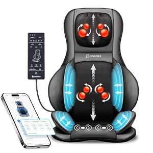 COMFIER Shiatsu Neck Back Massager with Heat,2D/3D Massage Chair Pad with App Control,Deep Tissue Kneading Massage Chair Pad with Compression,Adjustable Back Coverage,Black