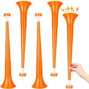 4 Pcs Collapsible Stadium Horn, 21 Inch, Plastic Vuvuzela Trumpet Noisemakers for Sports Events, Carnivals, Parties, Orange