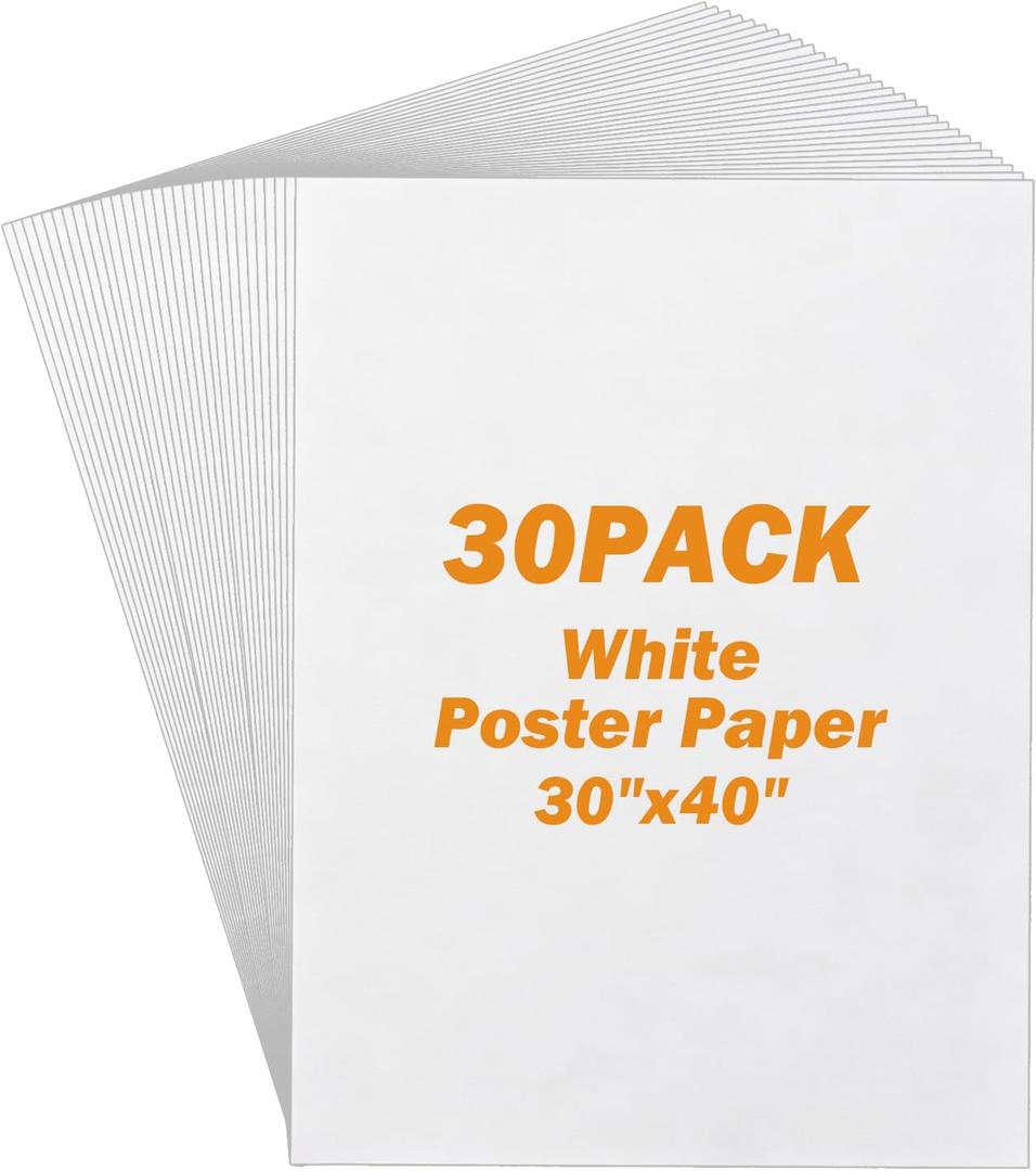 30x40 inches White Poster Board, 30 Packs Large poster paper, Heavyweight Poster Paper Bulk, Blank Display Board for School, Office & Craft Projects