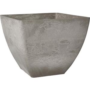 PSW Pot Collection 16x13 inch Plastic/Stone/Wood Composite Square Planter  No Drainage Hole (Drillable), Modern Indoor/Outer Pot for Flowers, Foliage, Succulents, Fairy Gardens, Cement Color