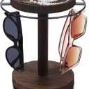 Sunglasses Organizer 360 Rotating Eyeglass Holder Stand with Wood Tray and Base, Eye Glass Display Rack for Multiple Sunglass Storage for Table Dresser Nightstand Desk