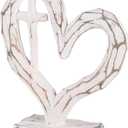 Dicksons Carved Heart with Cross, Distressed White, 6 x 5 inch Resin, Pedestal Table Top, Inspirational, Decorative Figurine
