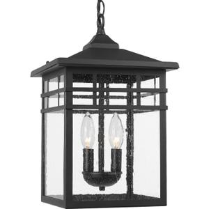 Outdoor Pendant Light Lantern for Front Porch, 10 Inch Large Black Exterior Hanging Chandelier Light Fixtures with Seeded Glass Shade for Patio, Garden, Backyard, Garage, Gazebo, Entryway