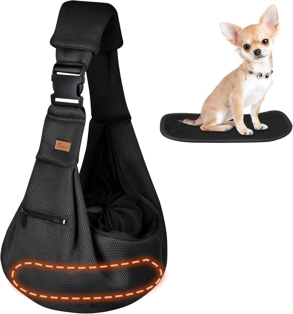 CUBY Dog and Cat Sling Carrier - Hands Free Reversible Pet Papoose Bag - Soft Pouch and Tote Design - Suitable for Puppy, Small Dogs Cats Outdoor (Black-Mesh, Adjust Strap 2.0)