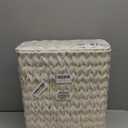 Coeusy Wicker Trash Can with Lid and Liner,Boho Decotative Small Bathroom Trash Cans,Waterproof Slim Waste Basket for Bedroom,Home Office,3 Gallon Cream White