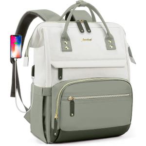 Laptop Backpack Women Work Bag: 15.6 inch Work Bookbag with USB Charging Port Large Travel Backpack Purse for College Nurse Casual Daypack for Teacher Professional Computer Backpack Beige Light Green
