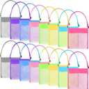 Tuparka 16 Pcs Colorful Mesh Beach Bags - Sea Shell Bags with Adjustable Carrying Straps for Kids