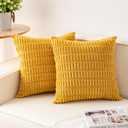 Pack of 2 Corduroy Decorative Throw Pillow Covers 18x18 Inch, Yellow | Fall Soft Striped Pillow Covers Modern Farmhouse Home Decor Christmas Throw Pillow Covers for Sofa Living Room Couch Bed, Yellow