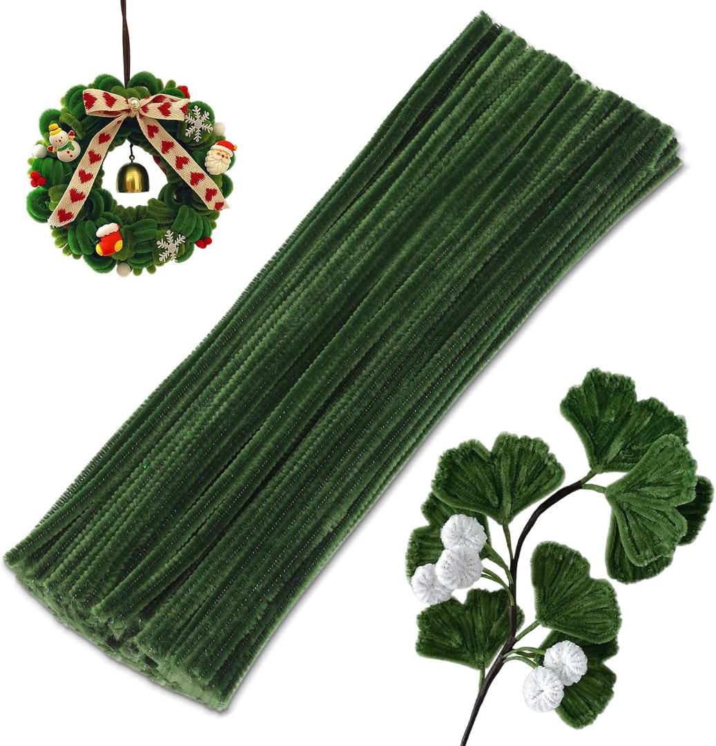 100 Pieces Pipe Cleaners Craft, Sage Green Pipe Cleaners, Chenille Stems for Classroom Craft Supplies Hair Flowers