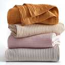 100% Cotton Pink Blanket Full/Queen Size for Bed - Breathable and Soft, Waffle Weave for Summer Spring, 90x90 Inches (Blush)