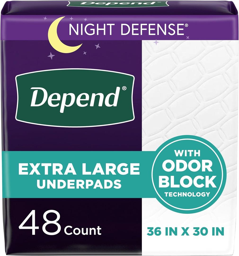 Depend Underpads XL, Disposable Incontinence Bed Pads for Adults, Slip Resistant, 36" x 30", 48 Count