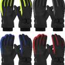 2 Pairs Kids Winter Snow Gloves Waterproof Windproof Warm Fleece Boys Girls Ski Gloves Outdoor Cold Weather (5-6 Years, Gray, Green, Dark Blue, Red)