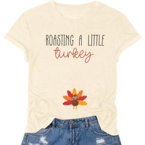 FASHGL Thanksgiving Pregnancy Shirt Women Funny Roasting a Little Turkey T-Shirt Cute Pregnancy Announcement Tee Tops