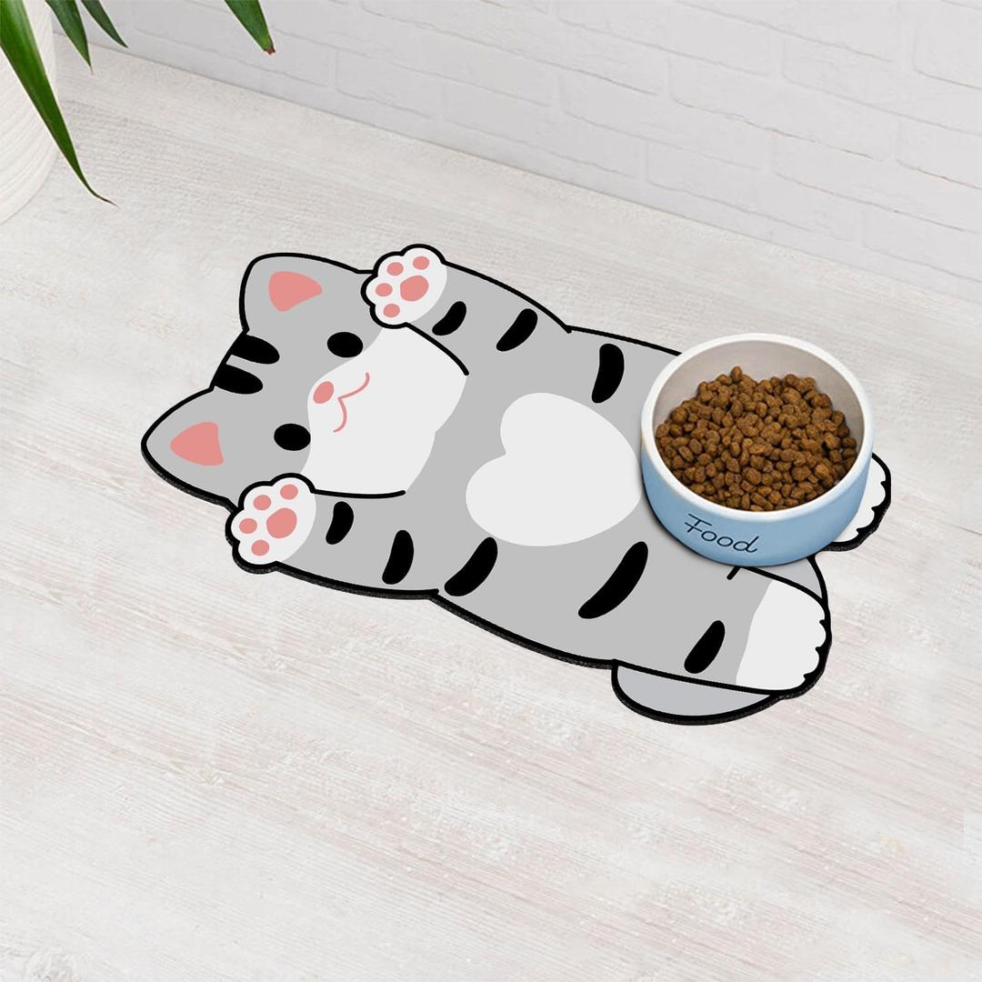 Cat Food Mat for Indoor Cats - No Stains Easy Clean Pet Supplies - Cat Bowls for Indoor Cats (Grey, 19"x12") (Small size, Light gray)