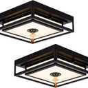 2 Pack LED Motion Sensor Outdoor Ceiling Light, Industrial Flush Mount Ceiling Light, Black Dusk to Dawn Exterior Light, Waterproof Light Fixtures Ceiling Mount for Porch, Garage, Entryway, Farmhouse